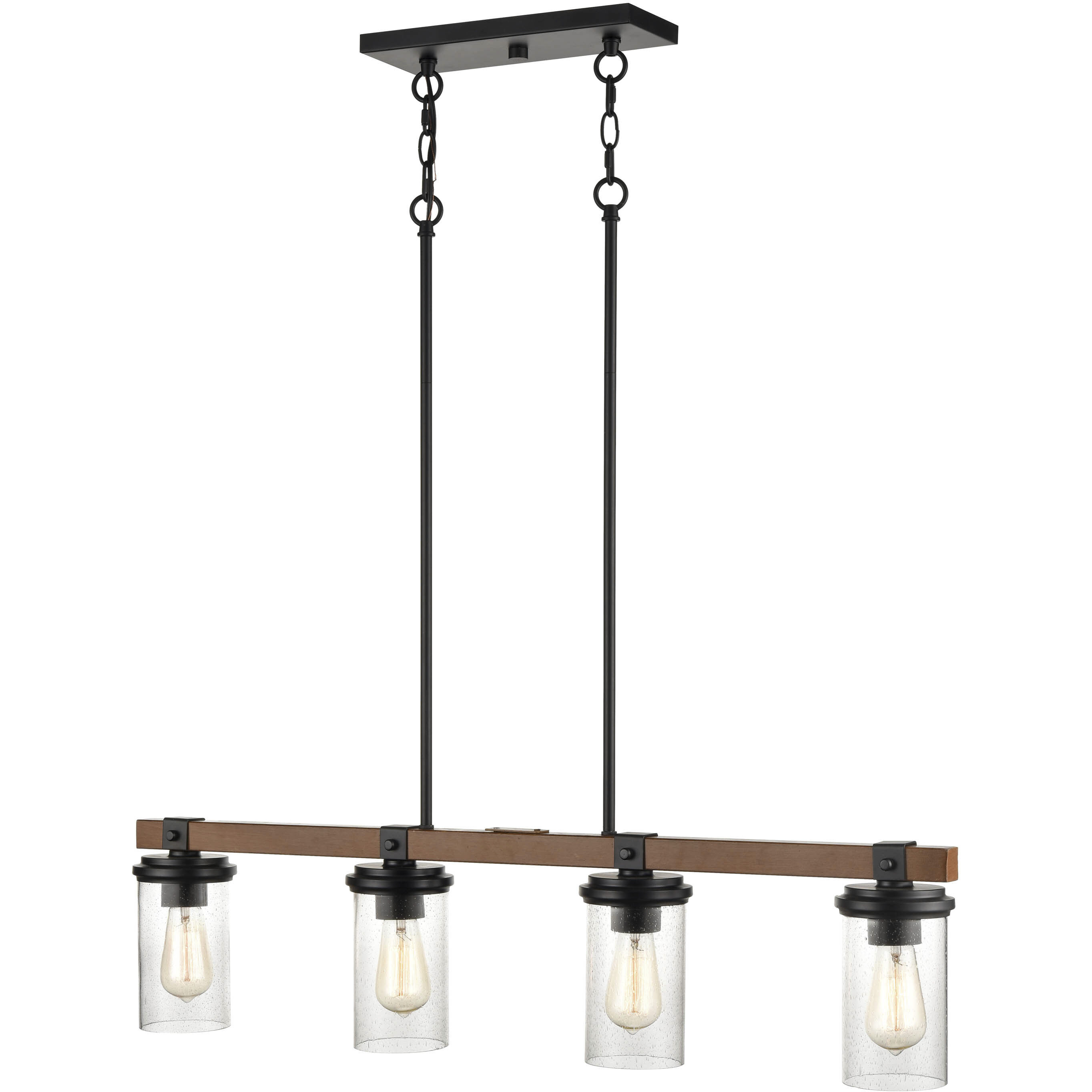 Taos 4 Light 36.5 inch Matte Black/Wood Grain Linear Chandelier Ceiling Light
